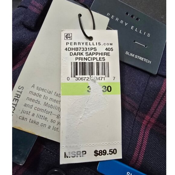 Perry Ellis NWT Windowpane Slim Fit Stretch Pants In Dark Sapphire Sz 30x30 - Picture 9 of 13